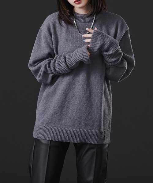 Ellno Loset(エルノロゼット)の「アームウォーマ付きモックネックニット(ニット/セーター・メンズ・ブラック/ブルー/パープル系その他・MEDIUM/LARGE)」の3枚目の写真