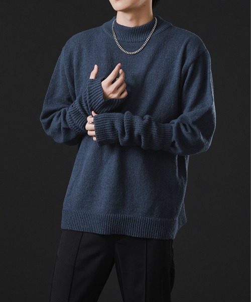 Ellno Loset(エルノロゼット)の「アームウォーマ付きモックネックニット(ニット/セーター・メンズ・ブラック/ブルー/パープル系その他・MEDIUM/LARGE)」の1枚目の写真