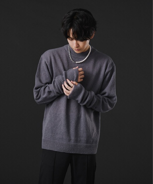 Ellno Loset(エルノロゼット)の「アームウォーマ付きモックネックニット(ニット/セーター・メンズ・ブラック/ブルー/パープル系その他・MEDIUM/LARGE)」の9枚目の写真
