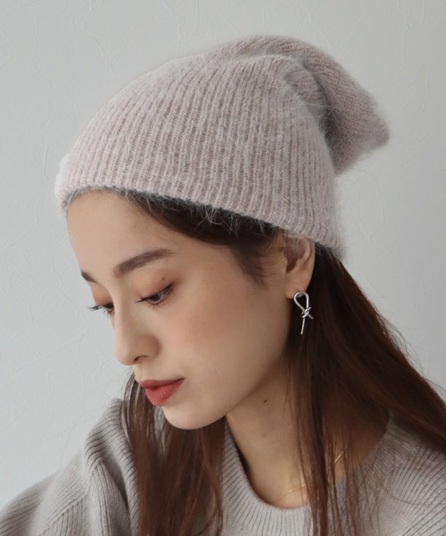 BLUEEAST(ブルーイースト)の「アンゴラニットビーニー(ニットキャップ/ビーニー・レディース・ブラック/ベージュ/ブラウン/グレー/アイボリー/ピンク・FREE)」の5枚目の写真