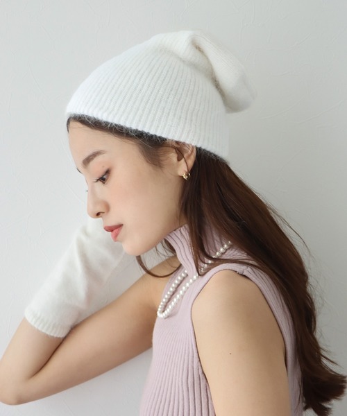 BLUEEAST(ブルーイースト)の「アンゴラニットビーニー(ニットキャップ/ビーニー・レディース・ブラック/ベージュ/ブラウン/グレー/アイボリー/ピンク・FREE)」の2枚目の写真