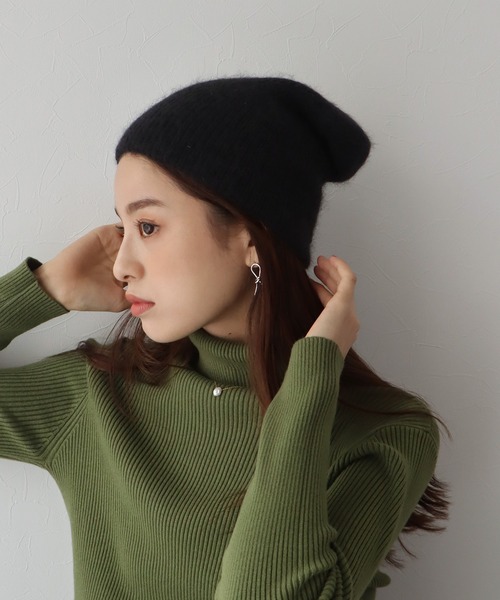 BLUEEAST(ブルーイースト)の「アンゴラニットビーニー(ニットキャップ/ビーニー・レディース・ブラック/ベージュ/ブラウン/グレー/アイボリー/ピンク・FREE)」の3枚目の写真