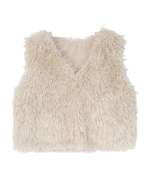 HEVE ヘイブ　ブラックフリンジVネックベスト miette（ミエット）の「ﾌﾘﾝｼﾞVﾈｯｸﾍﾞｽﾄ（ベスト）」 - WEAR