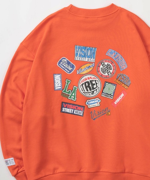VISION STREET WEAR(ヴィジョンストリートウェア)の「【VISION STREET WEAR/ヴィジョンストリートウェア】バックプリント ランダム ステッカーデザイン クルーネック スウェット/ビッグシルエット/裏毛(スウェット・メンズ・ブラック/グレー/レッド/イエロー・M/L/XL)」の4枚目の写真