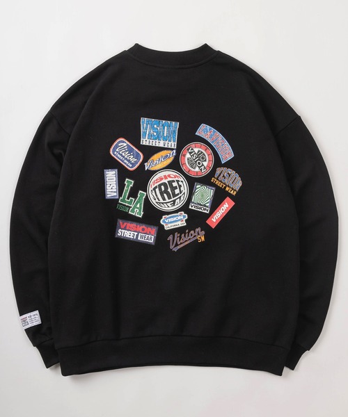 VISION STREET WEAR(ヴィジョンストリートウェア)の「【VISION STREET WEAR/ヴィジョンストリートウェア】バックプリント ランダム ステッカーデザイン クルーネック スウェット/ビッグシルエット/裏毛(スウェット・メンズ・ブラック/グレー/レッド/イエロー・M/L/XL)」の9枚目の写真