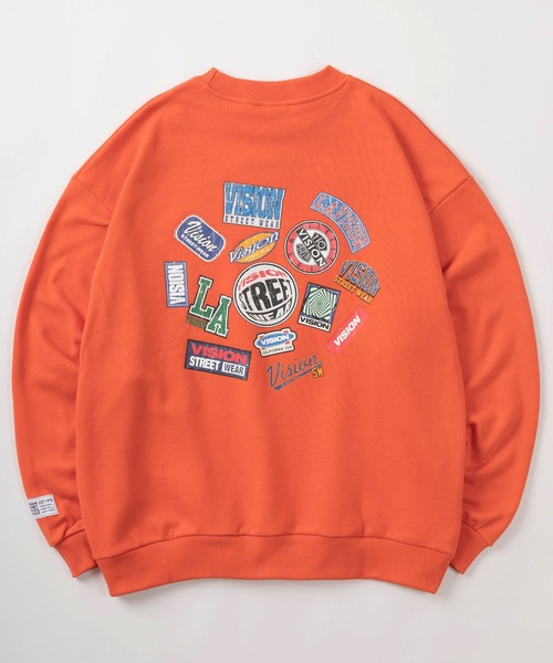 VISION STREET WEAR(ヴィジョンストリートウェア)の「【VISION STREET WEAR/ヴィジョンストリートウェア】バックプリント ランダム ステッカーデザイン クルーネック スウェット/ビッグシルエット/裏毛(スウェット・メンズ・ブラック/グレー/レッド/イエロー・M/L/XL)」の7枚目の写真