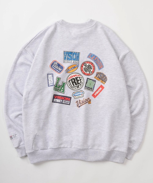 VISION STREET WEAR(ヴィジョンストリートウェア)の「【VISION STREET WEAR/ヴィジョンストリートウェア】バックプリント ランダム ステッカーデザイン クルーネック スウェット/ビッグシルエット/裏毛(スウェット・メンズ・ブラック/グレー/レッド/イエロー・M/L/XL)」の13枚目の写真