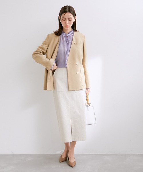 前後2WAYスタンドフリルシアーブラウス