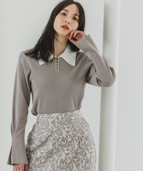 Andemiu（アンデミュウ）の「フロントボタンエリニット189574（ニット/セーター・レディース・ブルー/グレー/ブラック・FREE）」の2枚目の写真