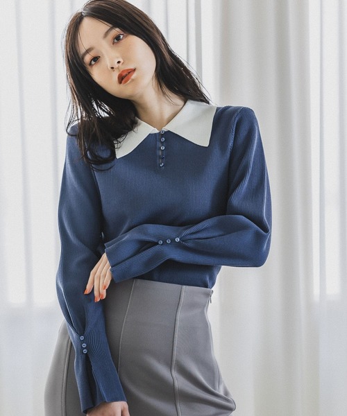 Andemiu（アンデミュウ）の「フロントボタンエリニット189574（ニット/セーター・レディース・ブルー/グレー/ブラック・FREE）」の3枚目の写真