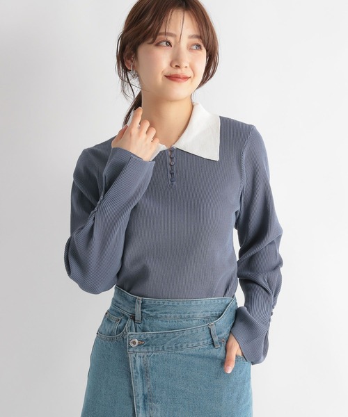 Andemiu（アンデミュウ）の「フロントボタンエリニット189574（ニット/セーター・レディース・ブルー/グレー/ブラック・FREE）」の8枚目の写真