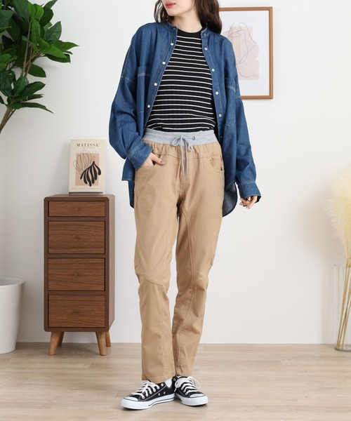atONE（アットワン）の「atONE ウエストリブツイルサルエルパンツ（その他パンツ・レディース・ブラック/カーキ/ベージュ・M/L/LL/4L/3L）」の12枚目の写真