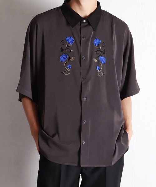 バラ刺繍 半袖ドルマンシャツ(シャツ/ブラウス)|WESTSEA(ウエストシー) バラ刺繍 半袖ドルマンシャツ(シャツ/ブラウス)|WESTSEA(ウエストシー)