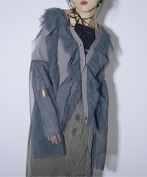 Line frill tulle ニットカーディガン