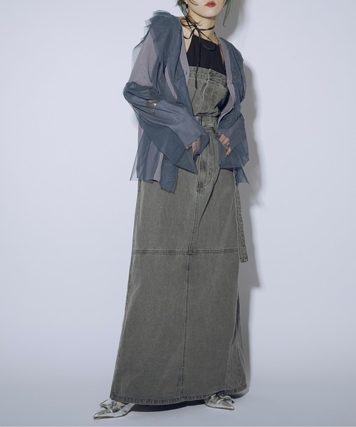 Ezick（エジック）の「Line frill tulle ニットカーディガン（カーディガン/ボレロ・レディース・ブラック/ホワイト/ブルー/グレイッシュブルー・FREE）」の7枚目の写真