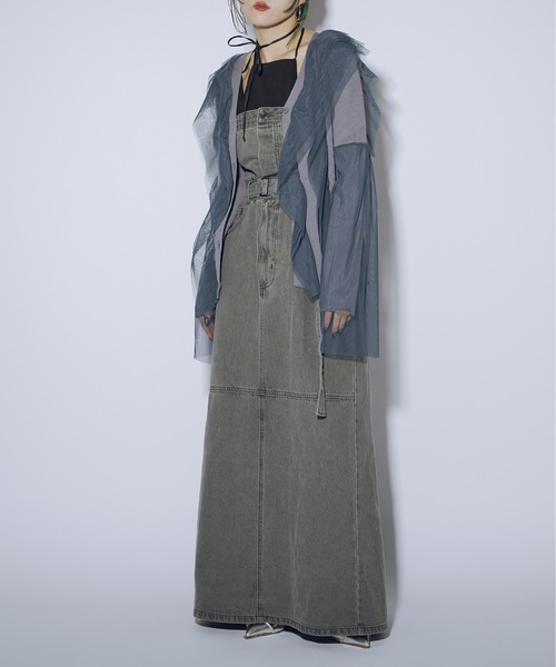 Ezick（エジック）の「Line frill tulle ニットカーディガン（カーディガン/ボレロ・レディース・ブラック/ホワイト/ブルー/グレイッシュブルー・FREE）」の6枚目の写真