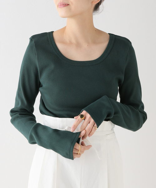 IENA(イエナ)の「テレコオープンネックTシャツ(Tシャツ/カットソー・レディース・ライトグレー/ホワイト/グリーン/ネイビー・FREE)」の4枚目の写真