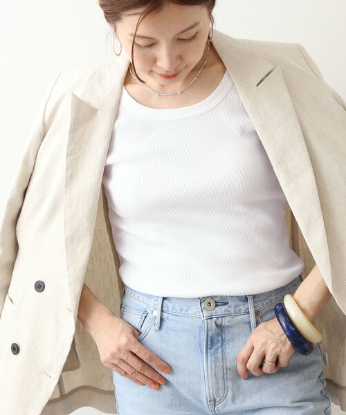 IENA(イエナ)の「テレコオープンネックTシャツ(Tシャツ/カットソー・レディース・ライトグレー/ホワイト/グリーン/ネイビー・FREE)」の5枚目の写真