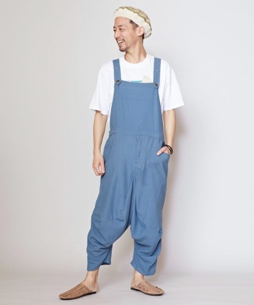 チャイハネ（チャイハネ）の「【チャイハネ】ネパトMEN'Sサロペット（サロペット/オーバーオール・メンズ・ホワイト/ブルー/イエロー・FREE）」の5枚目の写真