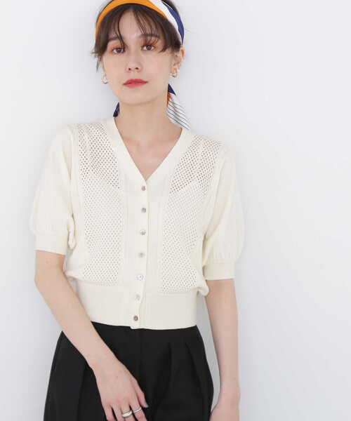 N.（N. Natural Beauty Basic）（エヌエヌナチュラルビューティーベーシック）の「◆ツイスト＆メッシュニットカーディガン（カーディガン/ボレロ・レディース・ネイビー/レッド/オフホワイト・MEDIUM）」の21枚目の写真