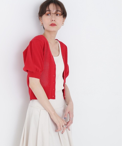 N.（N. Natural Beauty Basic）（エヌエヌナチュラルビューティーベーシック）の「◆ツイスト＆メッシュニットカーディガン（カーディガン/ボレロ・レディース・ネイビー/レッド/オフホワイト・MEDIUM）」の7枚目の写真