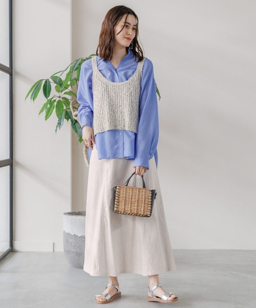 LEPSIM（レプシィム）の「リネンブレンドスカート　163946（スカート・レディース・ブラック/キナリ・LARGE/MEDIUM）」の3枚目の写真