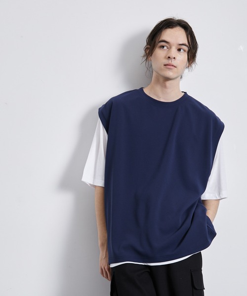 JUNRED（ジュンレッド）の「梨地ベストアンサンブルTシャツ（アンサンブル・メンズ・ネイビー/グレー/グリーン・M/L/LL）」の3枚目の写真