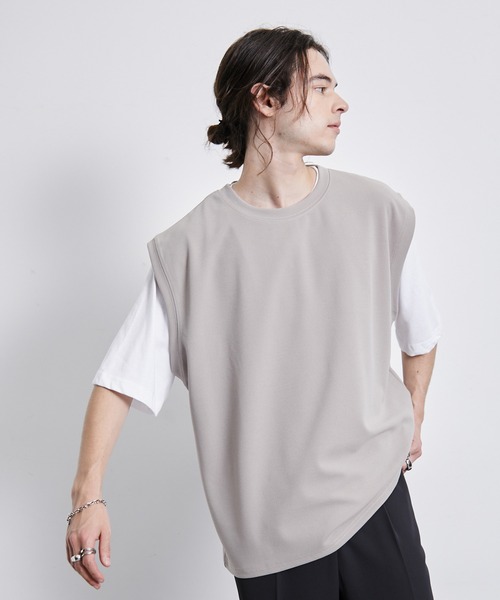 JUNRED（ジュンレッド）の「梨地ベストアンサンブルTシャツ（アンサンブル・メンズ・ネイビー/グレー/グリーン・M/L/LL）」の2枚目の写真