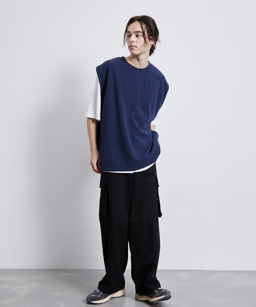 JUNRED（ジュンレッド）の「梨地ベストアンサンブルTシャツ（アンサンブル・メンズ・ネイビー/グレー/グリーン・M/L/LL）」の14枚目の写真