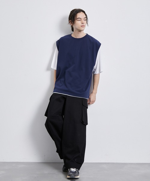 JUNRED（ジュンレッド）の「梨地ベストアンサンブルTシャツ（アンサンブル・メンズ・ネイビー/グレー/グリーン・M/L/LL）」の15枚目の写真
