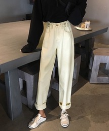 ウエスト調節ボタン付き ストレートデニム