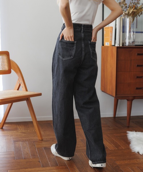 Miniministore（ミニミニストア）の「ウエスト調節ボタン付き ストレートデニム（デニムパンツ・レディース・アイボリー/ブラック・S/M）」の14枚目の写真