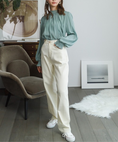 Miniministore（ミニミニストア）の「ウエスト調節ボタン付き ストレートデニム（デニムパンツ・レディース・アイボリー/ブラック・S/M）」の19枚目の写真