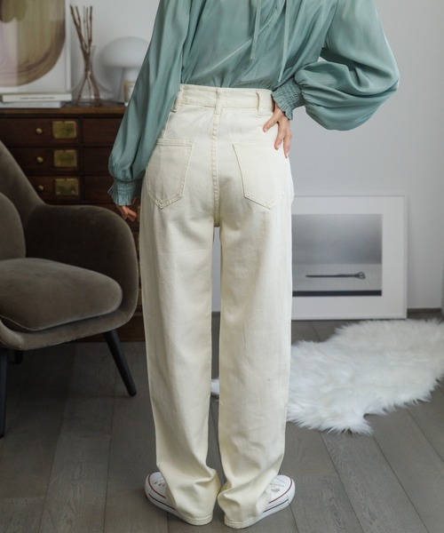 Miniministore（ミニミニストア）の「ウエスト調節ボタン付き ストレートデニム（デニムパンツ・レディース・アイボリー/ブラック・S/M）」の16枚目の写真