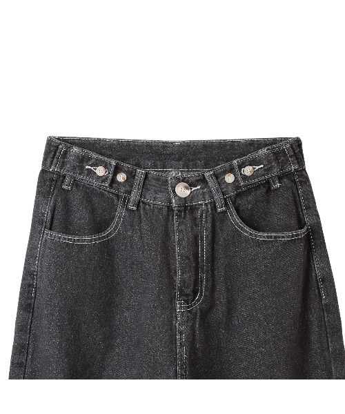 Miniministore（ミニミニストア）の「ウエスト調節ボタン付き ストレートデニム（デニムパンツ・レディース・アイボリー/ブラック・S/M）」の3枚目の写真
