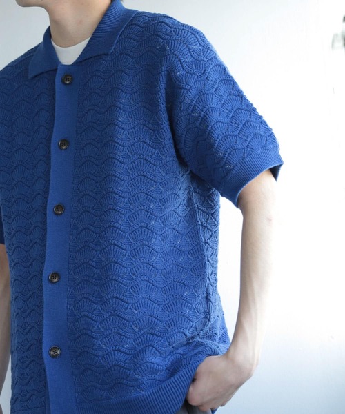 SENSE OF PLACE by URBAN RESEARCH(センスオブプレイスバイアーバンリサーチ)の「『ユニセックス』『洗濯可』レースアミカーディガン(5分袖)(カーディガン/ボレロ・メンズ・チャコールグレー/ブルー/バーガンディー・MEDIUM/LARGE)」の3枚目の写真