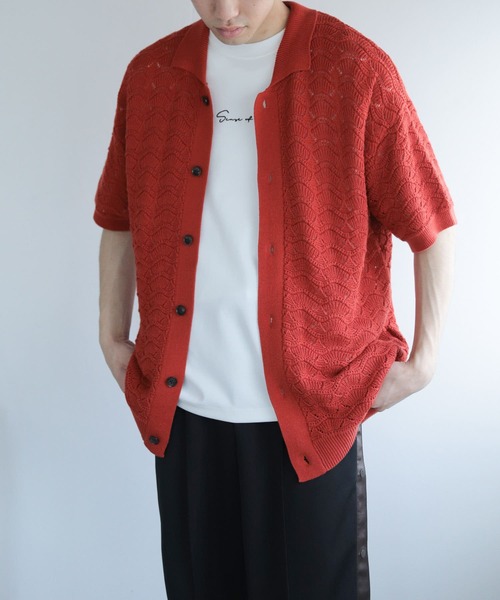 SENSE OF PLACE by URBAN RESEARCH(センスオブプレイスバイアーバンリサーチ)の「『ユニセックス』『洗濯可』レースアミカーディガン(5分袖)(カーディガン/ボレロ・メンズ・チャコールグレー/ブルー/バーガンディー・MEDIUM/LARGE)」の9枚目の写真