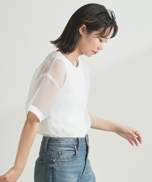 CIAOPANIC TYPY（チャオパニックティピー）の「オーガンジーオーバーサイズシアーブラウスTEE（Tシャツ/カットソー・レディース・グレー/オフホワイト/ブラック・ONE SIZE）」の6枚目の写真