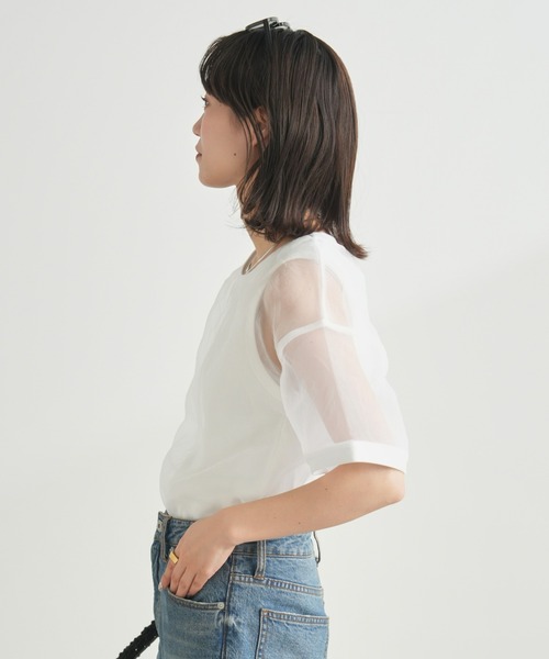 CIAOPANIC TYPY（チャオパニックティピー）の「オーガンジーオーバーサイズシアーブラウスTEE（Tシャツ/カットソー・レディース・グレー/オフホワイト/ブラック・ONE SIZE）」の7枚目の写真