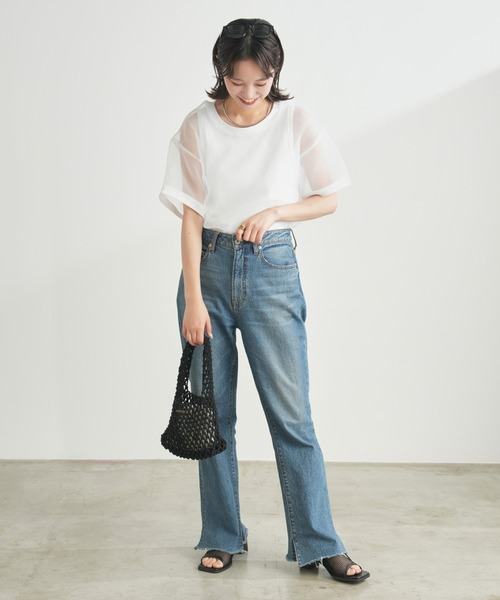 CIAOPANIC TYPY（チャオパニックティピー）の「オーガンジーオーバーサイズシアーブラウスTEE（Tシャツ/カットソー・レディース・グレー/オフホワイト/ブラック・ONE SIZE）」の9枚目の写真