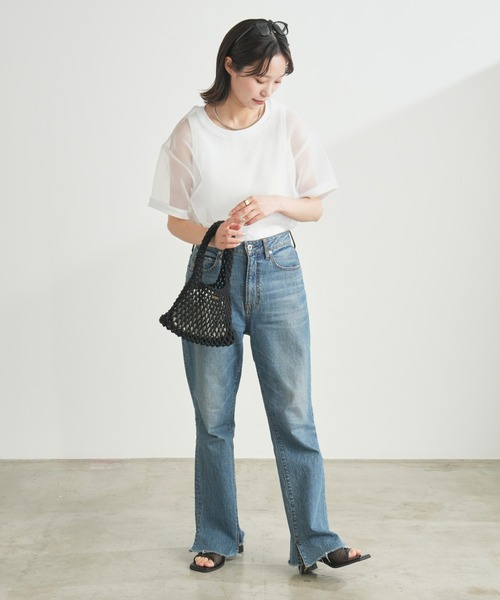 CIAOPANIC TYPY（チャオパニックティピー）の「オーガンジーオーバーサイズシアーブラウスTEE（Tシャツ/カットソー・レディース・グレー/オフホワイト/ブラック・ONE SIZE）」の10枚目の写真