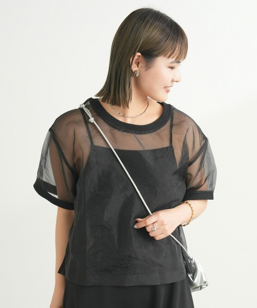 CIAOPANIC TYPY（チャオパニックティピー）の「オーガンジーオーバーサイズシアーブラウスTEE（Tシャツ/カットソー・レディース・グレー/オフホワイト/ブラック・ONE SIZE）」の13枚目の写真