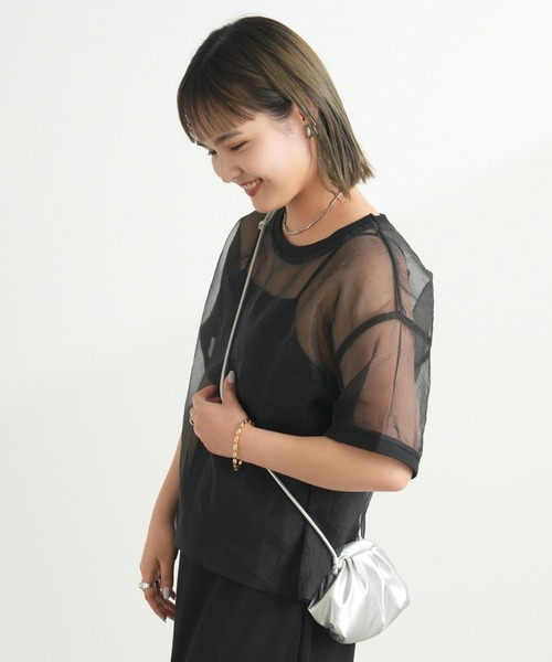 CIAOPANIC TYPY（チャオパニックティピー）の「オーガンジーオーバーサイズシアーブラウスTEE（Tシャツ/カットソー・レディース・グレー/オフホワイト/ブラック・ONE SIZE）」の16枚目の写真