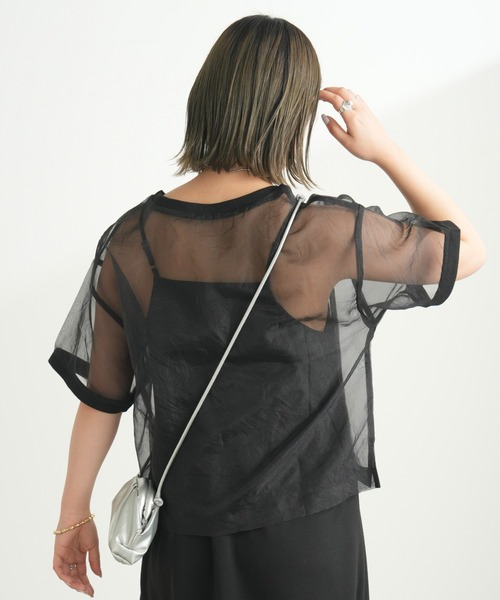 CIAOPANIC TYPY（チャオパニックティピー）の「オーガンジーオーバーサイズシアーブラウスTEE（Tシャツ/カットソー・レディース・グレー/オフホワイト/ブラック・ONE SIZE）」の17枚目の写真