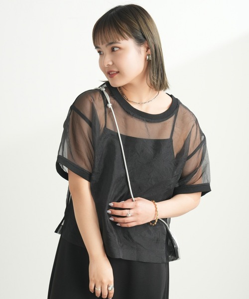 CIAOPANIC TYPY（チャオパニックティピー）の「オーガンジーオーバーサイズシアーブラウスTEE（Tシャツ/カットソー・レディース・グレー/オフホワイト/ブラック・ONE SIZE）」の14枚目の写真