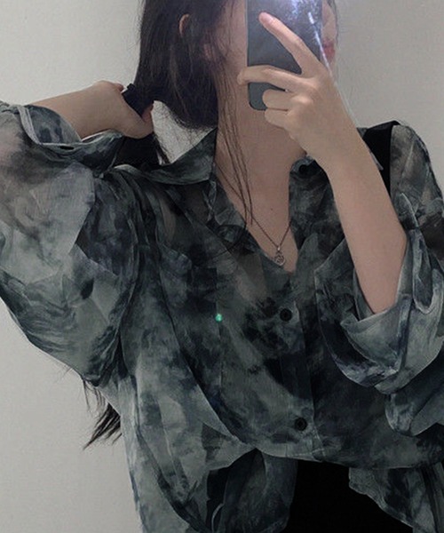 DiamondHearts（ダイヤモンドハーツ）の「タイダイ柄 長袖シアーシャツ（シャツ/ブラウス・レディース・ブルー系その他/ブルー系その他2・FREE）」の4枚目の写真