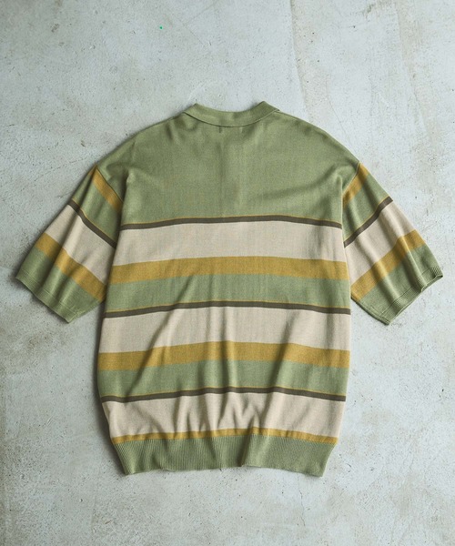 EMMA CLOTHES(エマクローズ)の「パネルマルチボーダー刺繍ルーズニットポロシャツ EMMA CLOTHES(ポロシャツ・メンズ・チャコール/ライトグレー/オリーブ・M/L)」の10枚目の写真