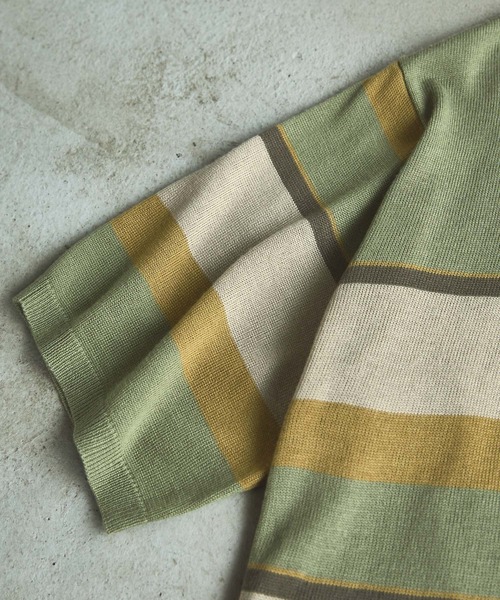 EMMA CLOTHES(エマクローズ)の「パネルマルチボーダー刺繍ルーズニットポロシャツ EMMA CLOTHES(ポロシャツ・メンズ・チャコール/ライトグレー/オリーブ・M/L)」の16枚目の写真