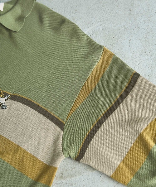 EMMA CLOTHES(エマクローズ)の「パネルマルチボーダー刺繍ルーズニットポロシャツ EMMA CLOTHES(ポロシャツ・メンズ・チャコール/ライトグレー/オリーブ・M/L)」の17枚目の写真