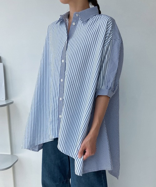 AS KNOW AS plus（アズノゥアズプラス）の「○イレギュラーヘムMIX5分袖チュニック（チュニック・レディース・チェック/ホワイト系/ブラック系/ブルー系/ブラック系1/ホワイト系1/ライトグリーン系/ホワイト系2/ホワイト系3/ブラック系4/ブラック系5/ホワイト系4/イエロー系その他/オフホワイト/ブラック系6/ホワイト系7/ブラック系7/ブルー系7/イエロー系/グリーン系/マルチ/ブルー系1/チャコールグレー・FREE）」の17枚目の写真